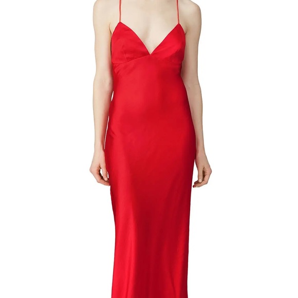 Bardot red silk long gown spaghetti straps - Picture 2 of 11
